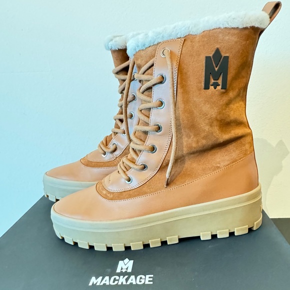 MACKAGE Boots HERO-MS COGNAC 45 (US 12)- BNWT Shearling pinned lug sole Boots - Picture 5 of 11